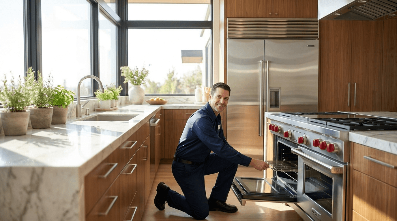 Appliance repair professional fixing a washer in a Washington, DC home